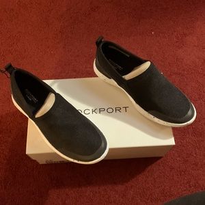 NIB Rockport Fly slip on sneaker black‎ fabric white speckled sole sz 6m